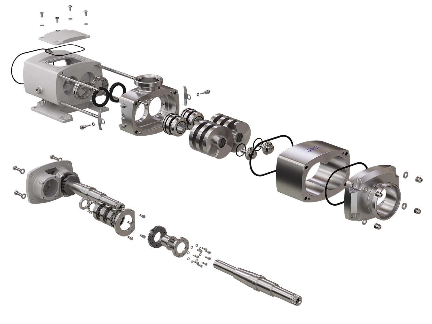 Alfa Laval 双螺杆泵爆炸图-Exploded view of Alfa Laval twin screw pump